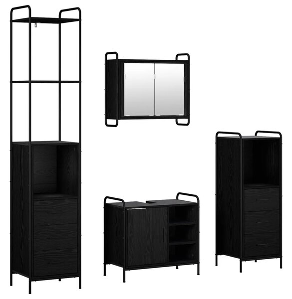 Set ormarića za kupaonicu 4 kom. Crni hrast 40 x 36 x 200 5 cm - Crni hrast Kupaonski ormarić (1 vrata i 1 polica) + viseći orma