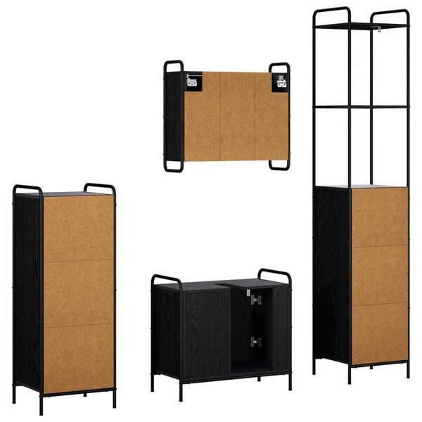 Set ormarića za kupaonicu 4 kom. Crni hrast 40 x 36 x 200 5 cm - Crni hrast Kupaonski ormarić (1 vrata i 1 polica) + viseći orma