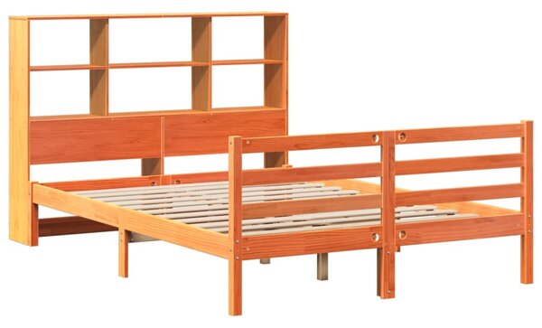 Krevet s regalom za knjige bez madraca 150x200 cm masivno drvo - Smeđa / 150 x 200 cm
