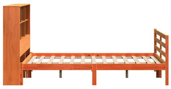 Krevet s regalom za knjige bez madraca 150x200 cm masivno drvo - Smeđa / 150 x 200 cm