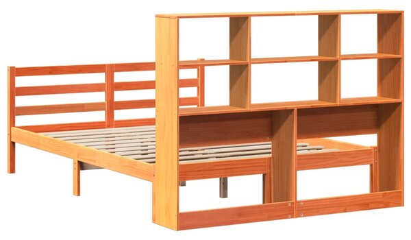 Krevet s regalom za knjige bez madraca 150x200 cm masivno drvo - Smeđa / 150 x 200 cm