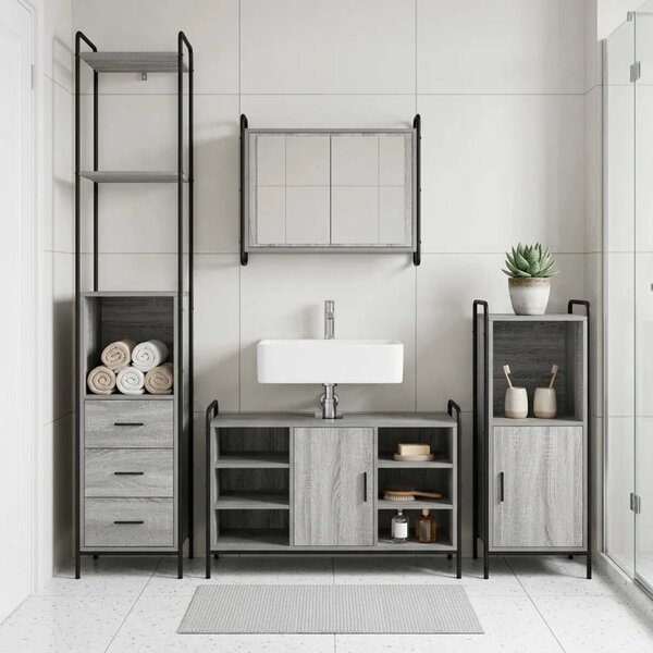 Set ormarića za kupaonicu 3 kom. Siva Sonoma 40 x 36 x 181 cm - Siva Sonoma Ormar ispod sudopera (1 vrata i 2 police) + viseći o