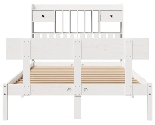 Krevet s regalom z knjige bez madraca bijeli 135x190cm borovina - Bijela / 135 x 190cm