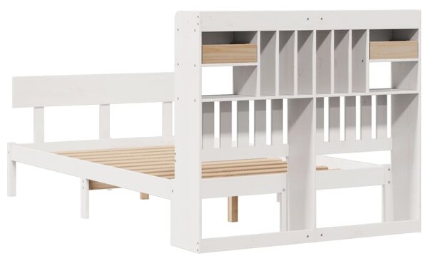 Krevet s regalom z knjige bez madraca bijeli 135x190cm borovina - Bijela / 135 x 190cm