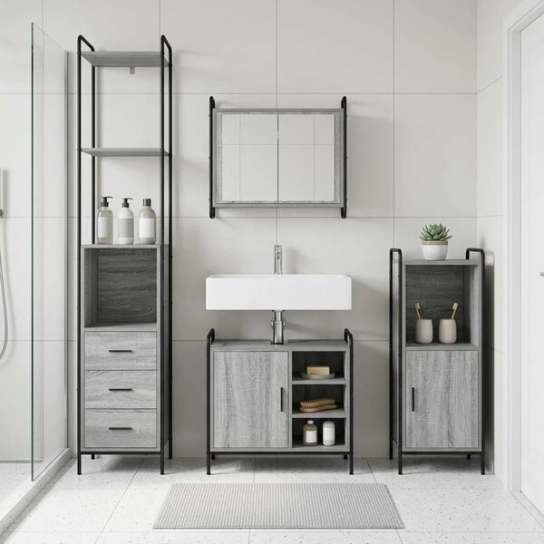 Set ormarića za kupaonicu 3 kom. Siva Sonoma 40 x 36 x 181 cm - Siva Sonoma Ormarić za umivaonik (1 vrata i 1 polica) + viseći o