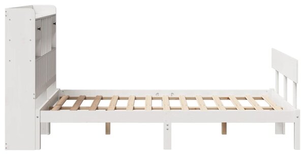 Krevet s regalom z knjige bez madraca bijeli 135x190cm borovina - Bijela / 135 x 190cm