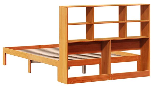 Krevet s regalom za knjige bez madraca 135 x 190 cm od borovine - Smeđa / 135 x 190 cm