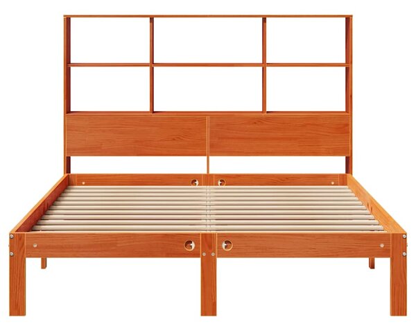 Krevet s regalom za knjige bez madraca 135 x 190 cm od borovine - Smeđa / 135 x 190 cm
