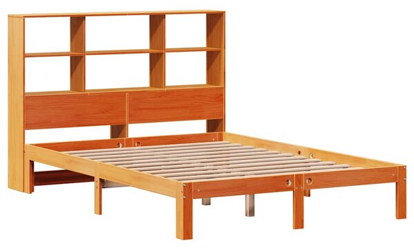Krevet s regalom za knjige bez madraca 135 x 190 cm od borovine - Smeđa / 135 x 190 cm