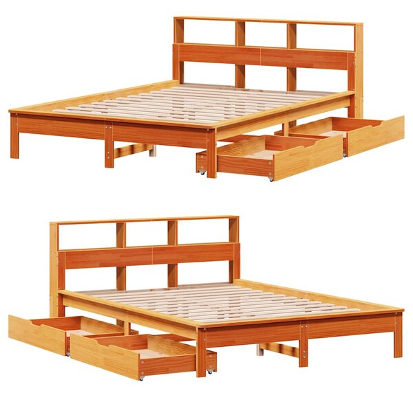 Krevet s regalom za knjige bez madraca 120 x 190 cm od borovine - Smeđa / 120 x 190 cm