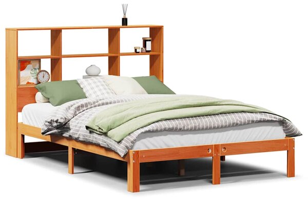 Krevet s regalom za knjige bez madraca 135 x 190 cm od borovine - Smeđa / 135 x 190 cm