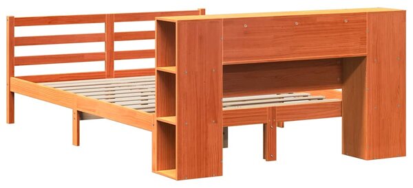 Krevet s regalom za knjige bez madraca 150x200 cm od borovine - Smeđa / 150 x 200cm