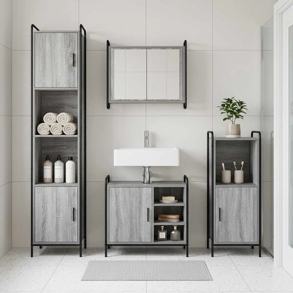 Set ormarića za kupaonicu 2 kom. Siva Sonoma 65 5 x 34 x 61 cm - Siva Sonoma Ormar s umivaonikom (1 vrata i 1 polica) + viseći o