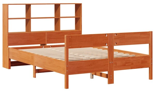 Krevet s regalom za knjige bez madraca 140 x 190 cm od borovine - Smeđa / 140 x 190 cm