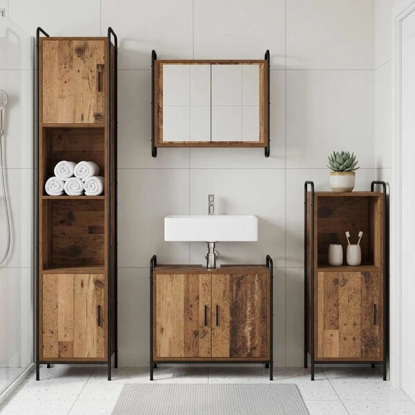 Set ormarića za kupaonicu 2 kom. Staro drvo 65 5 x 34 x 61 cm - Staro drvo Ormar s umivaonikom (2 vrata) + viseći ormar