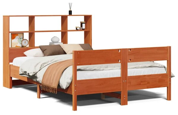 Krevet s regalom za knjige bez madraca 140 x 190 cm od borovine - Smeđa / 140 x 190 cm