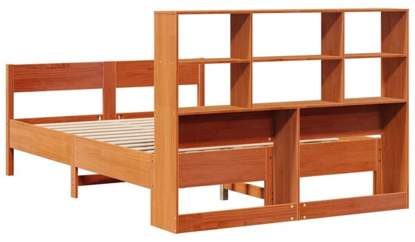 Krevet s regalom za knjige bez madraca 140 x 190 cm od borovine - Smeđa / 140 x 190 cm