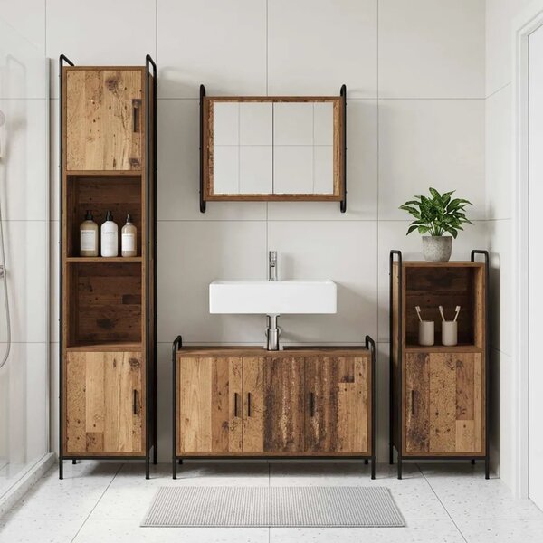 Set ormarića za kupaonicu 2 kom. Staro drvo 65 5 x 34 x 61 cm - Staro drvo Ormar s umivaonikom (3 vrata) + viseći ormar