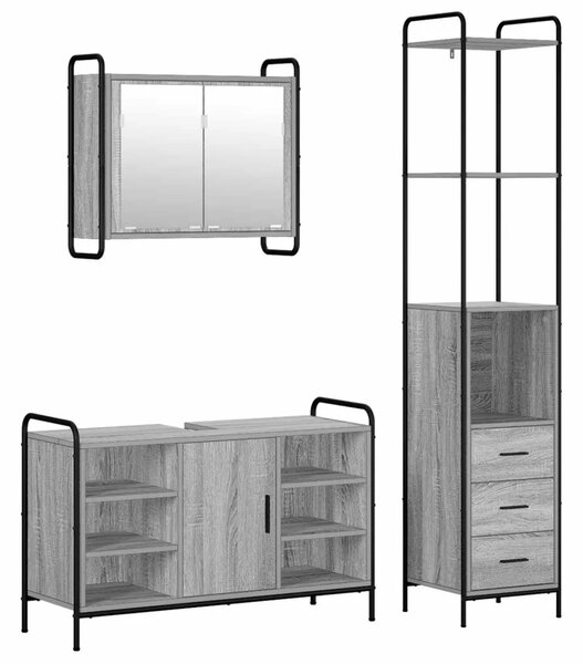 Set ormarića za kupaonicu 3 kom. Siva Sonoma 40 x 36 x 200 5 cm - Siva Sonoma Kuhinjska elemenata (1 vrata i 2 police) + viseći
