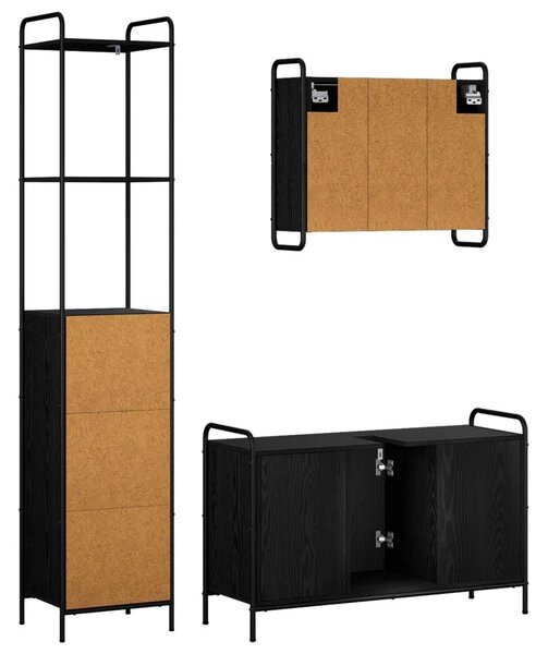 Set ormarića za kupaonicu 3 kom. Crni hrast 40 x 36 x 200 5 cm - Crni hrast Kuhinjska elemenata (1 vrata i 2 police) + viseći or