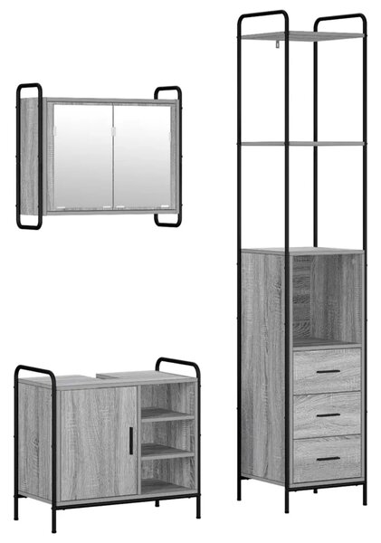 Set ormarića za kupaonicu 3 kom. Siva Sonoma 40 x 36 x 200 5 cm - Siva Sonoma Ormar s umivaonikom (1 vrata i 1 polica) + viseći