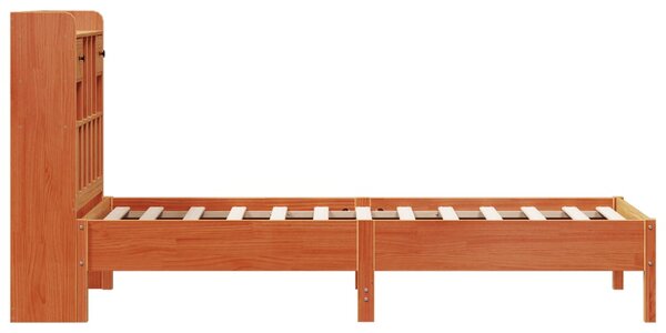 Krevet s regalom za knjige bez madraca 75 x 190 cm od borovine - Smeđa / 75 x 190 cm