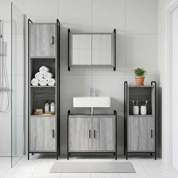 Set ormarića za kupaonicu 2 kom. Siva Sonoma 65 5 x 34 x 61 cm - Siva Sonoma Ormar s umivaonikom (2 vrata) + viseći ormar