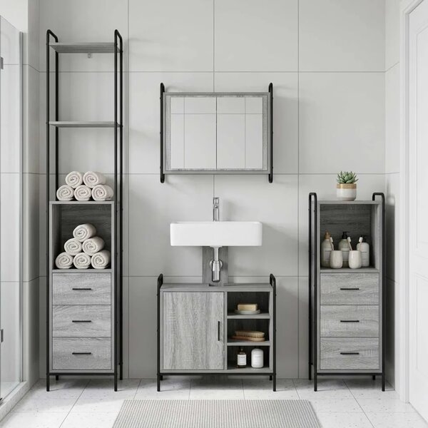 Set ormarića za kupaonicu 3 kom. Siva Sonoma 40 x 36 x 200 5 cm - Siva Sonoma Ormar s umivaonikom (1 vrata i 1 polica) + viseći