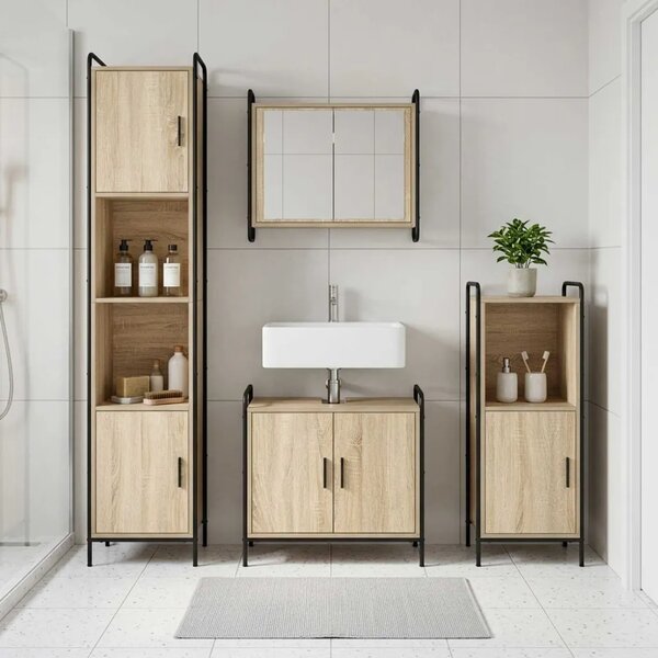 Set ormarića za kupaonicu 2 kom. Hrast sonoma 65 5 x 34 x 61 cm - Hrast sonoma Ormar s umivaonikom (2 vrata) + viseći ormar