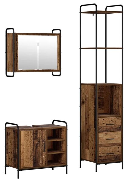 Set ormarića za kupaonicu 3 kom. Staro drvo 40 x 36 x 200 5 cm - Staro drvo Ormar s umivaonikom (1 vrata i 1 polica) + viseći or