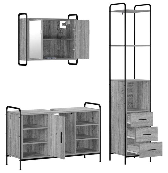 Set ormarića za kupaonicu 3 kom. Siva Sonoma 40 x 36 x 200 5 cm - Siva Sonoma Kuhinjska elemenata (1 vrata i 2 police) + viseći