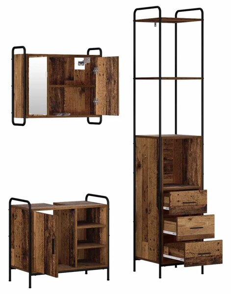 Set ormarića za kupaonicu 3 kom. Staro drvo 40 x 36 x 200 5 cm - Staro drvo Ormar s umivaonikom (1 vrata i 1 polica) + viseći or