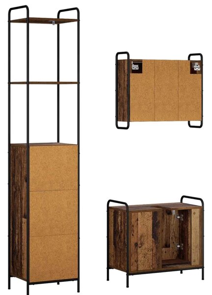 Set ormarića za kupaonicu 3 kom. Staro drvo 40 x 36 x 200 5 cm - Staro drvo Ormar s umivaonikom (1 vrata i 1 polica) + viseći or