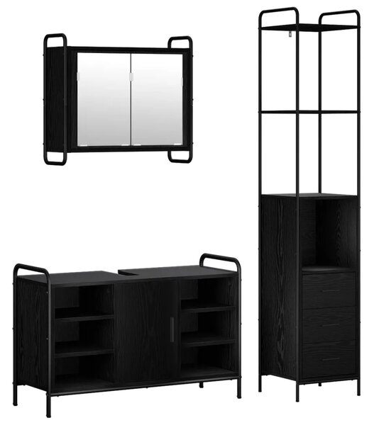 Set ormarića za kupaonicu 3 kom. Crni hrast 40 x 36 x 200 5 cm - Crni hrast Kuhinjska elemenata (1 vrata i 2 police) + viseći or