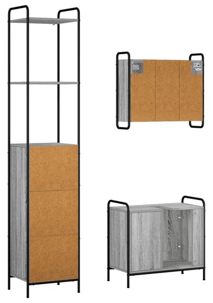 Set ormarića za kupaonicu 3 kom. Siva Sonoma 40 x 36 x 200 5 cm - Siva Sonoma Ormar s umivaonikom (1 vrata i 1 polica) + viseći
