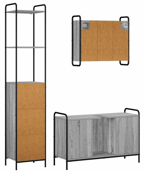Set ormarića za kupaonicu 3 kom. Siva Sonoma 40 x 36 x 200 5 cm - Siva Sonoma Kuhinjska elemenata (1 vrata i 2 police) + viseći
