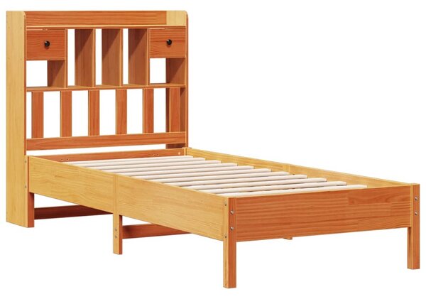 Krevet s regalom za knjige bez madraca 75 x 190 cm od borovine - Smeđa / 75 x 190 cm