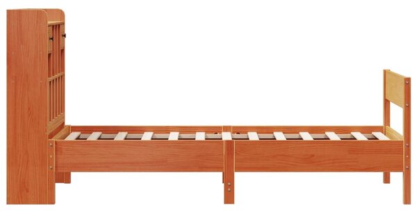 Krevet s regalom za knjige bez madraca 100 x 200 cm od borovine - Smeđa / 100 x 200cm