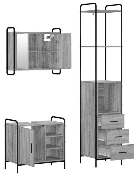 Set ormarića za kupaonicu 3 kom. Siva Sonoma 40 x 36 x 200 5 cm - Siva Sonoma Ormar s umivaonikom (1 vrata i 1 polica) + viseći
