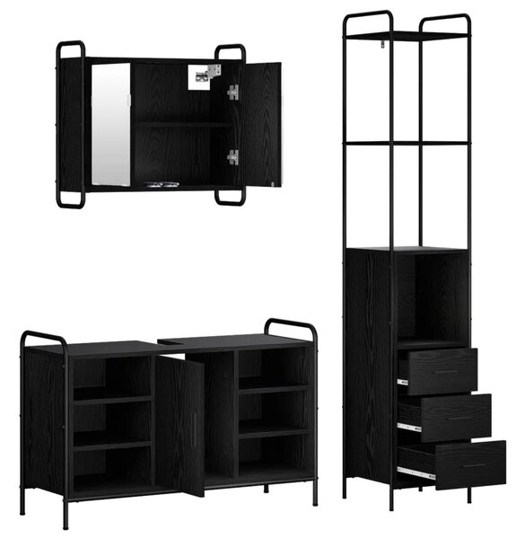 Set ormarića za kupaonicu 3 kom. Crni hrast 40 x 36 x 200 5 cm - Crni hrast Kuhinjska elemenata (1 vrata i 2 police) + viseći or