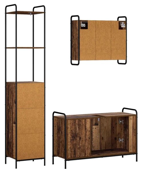 Set ormarića za kupaonicu 3 kom. Staro drvo 40 x 36 x 200 5 cm - Staro drvo Ormar s umivaonikom (3 vrata) + viseći ormar