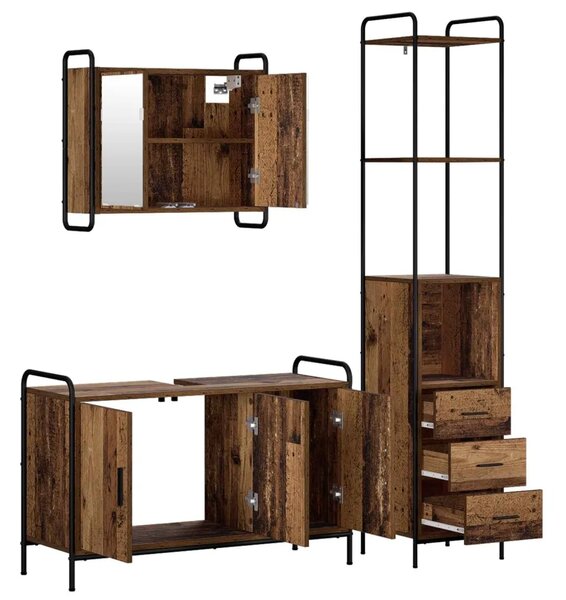 Set ormarića za kupaonicu 3 kom. Staro drvo 40 x 36 x 200 5 cm - Staro drvo Ormar s umivaonikom (3 vrata) + viseći ormar