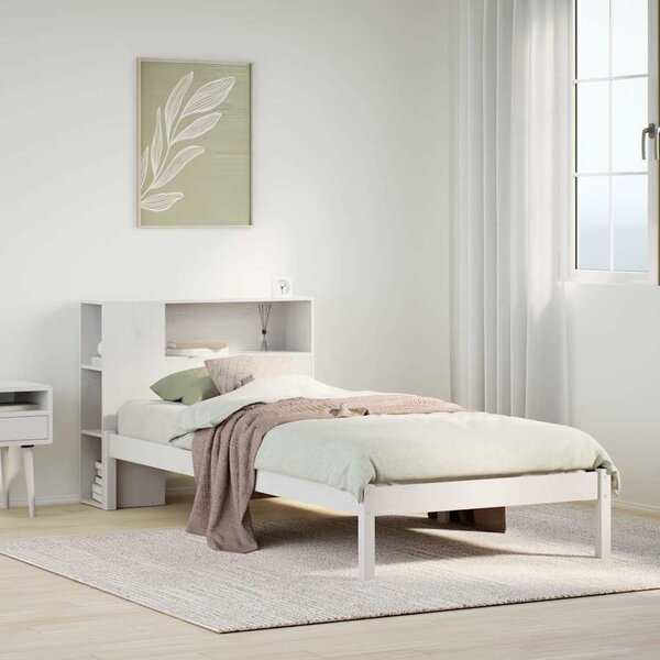 Krevet s regalom za knjige bez madraca bijeli 75x190cm borovina - Bijela / 75 x 190 cm