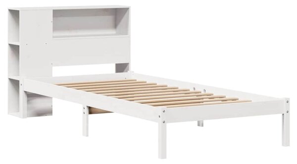 Krevet s regalom za knjige bez madraca bijeli 75x190cm borovina - Bijela / 75 x 190 cm