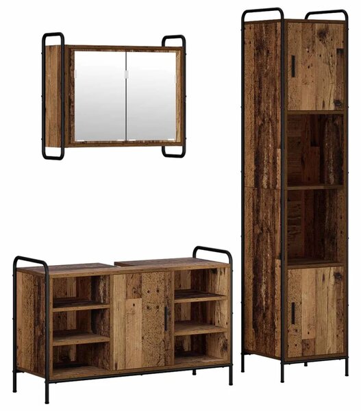 Set ormarića za kupaonicu 3 kom. Staro drvo 40 x 36 x 181 cm - Staro drvo Ormar ispod sudopera (1 vrata i 2 police) + viseći orm