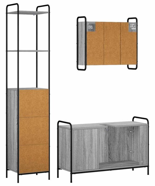 Set ormarića za kupaonicu 3 kom. Siva Sonoma 40 x 36 x 200 5 cm - Siva Sonoma Ormar s umivaonikom (3 vrata) + viseći ormar