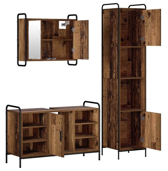Set ormarića za kupaonicu 3 kom. Staro drvo 40 x 36 x 181 cm - Staro drvo Ormar ispod sudopera (1 vrata i 2 police) + viseći orm
