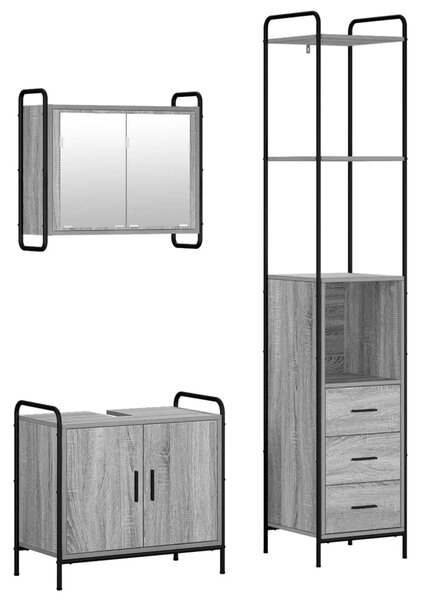 Set ormarića za kupaonicu 3 kom. Siva Sonoma 40 x 36 x 200 5 cm - Siva Sonoma Ormar s umivaonikom (2 vrata) + viseći ormar