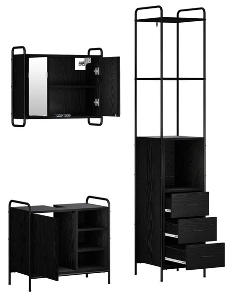 Set ormarića za kupaonicu 3 kom. Crni hrast 40 x 36 x 200 5 cm - Crni hrast Ormar s umivaonikom (1 vrata i 1 polica) + viseći or