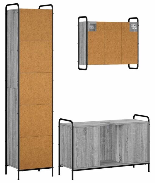 Set ormarića za kupaonicu 3 kom. Siva Sonoma 40 x 36 x 181 cm - Siva Sonoma Ormar ispod sudopera (1 vrata i 2 police) + viseći o